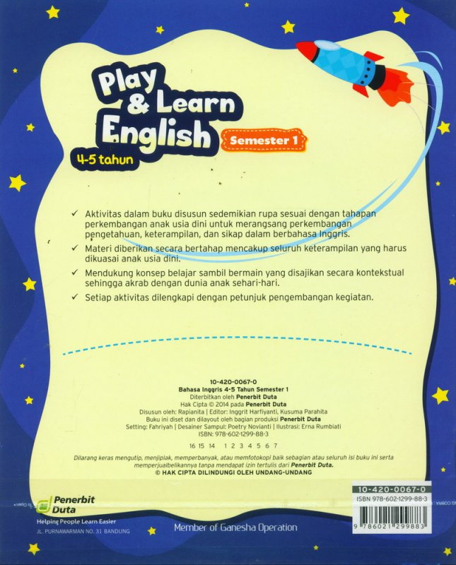 Cover Belakang Buku Play & Learn English 4-5 Tahun Semester 1