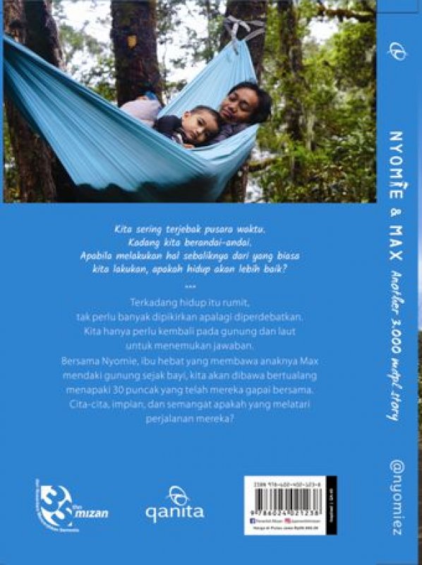 Cover Belakang Buku Nyomie & Max Another 3.000 mdpl Story: 30 Puncak, 5 Tahun, 1 Kasih Sepanjang Masa (Hard Cover)