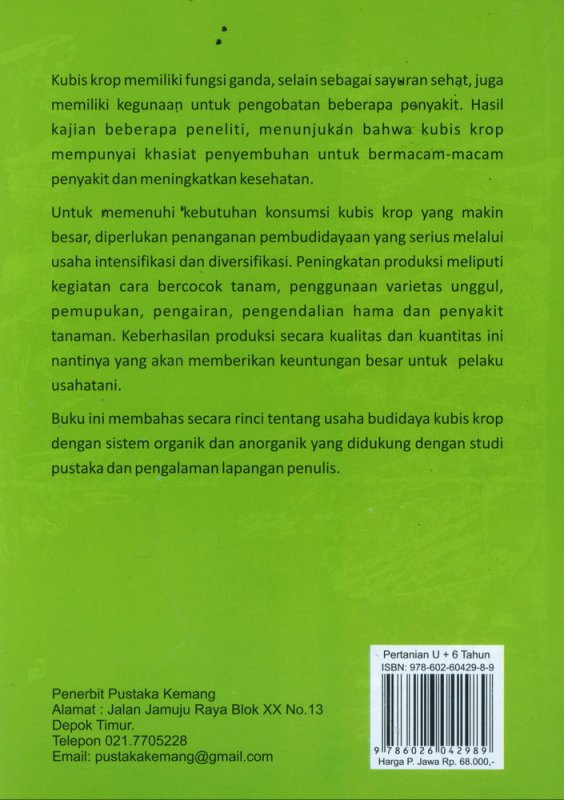 Cover Belakang Buku Buku Terlengkap Budidaya KUBIS KROP