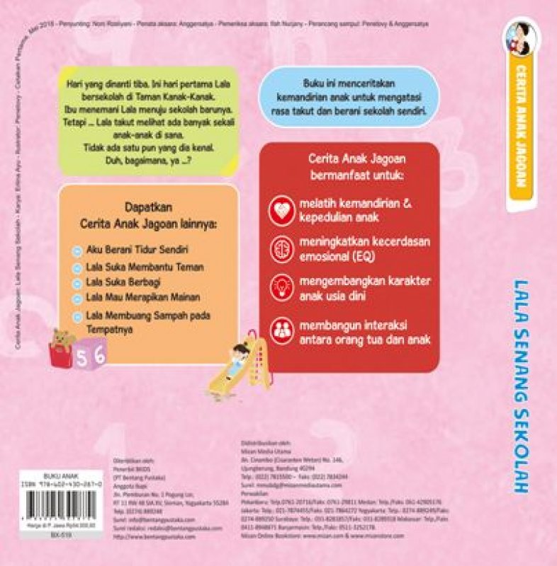 Cover Belakang Buku Lala Senang Sekolah (Cerita Anak Jagoan)