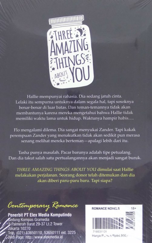 Cover Belakang Buku Three Amazing Things About You (Hal-hal Mengagumkan Tentangmu)