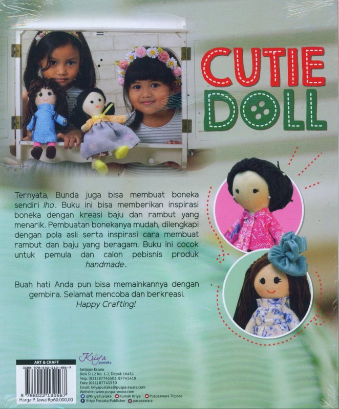 Cover Belakang Buku Cutie Doll 100% Handmade Dilengkapi Pola Boneka, Baju & Rambut