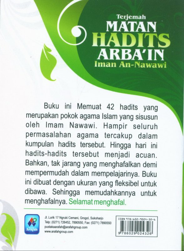 Cover Belakang Buku Terjemah MATAN HADITS ARBA'IN (buku saku)