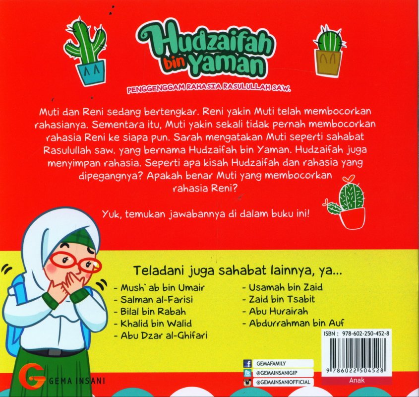 Cover Belakang Buku Seri Sahabat Rasulullah Saw. : Hudzaifah bin Yaman - Penggenggam Rahasia Rasulullah Saw. (Full Color)