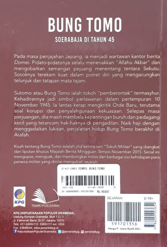 Cover Belakang Buku Buku Saku Tempo: Bung Tomo Soerabaja Di Tahun 45