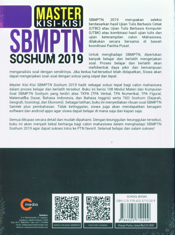 Cover Belakang Buku MASTER KISI-KISI SBMPTN SOSHUM 2019 (PLUS CD)