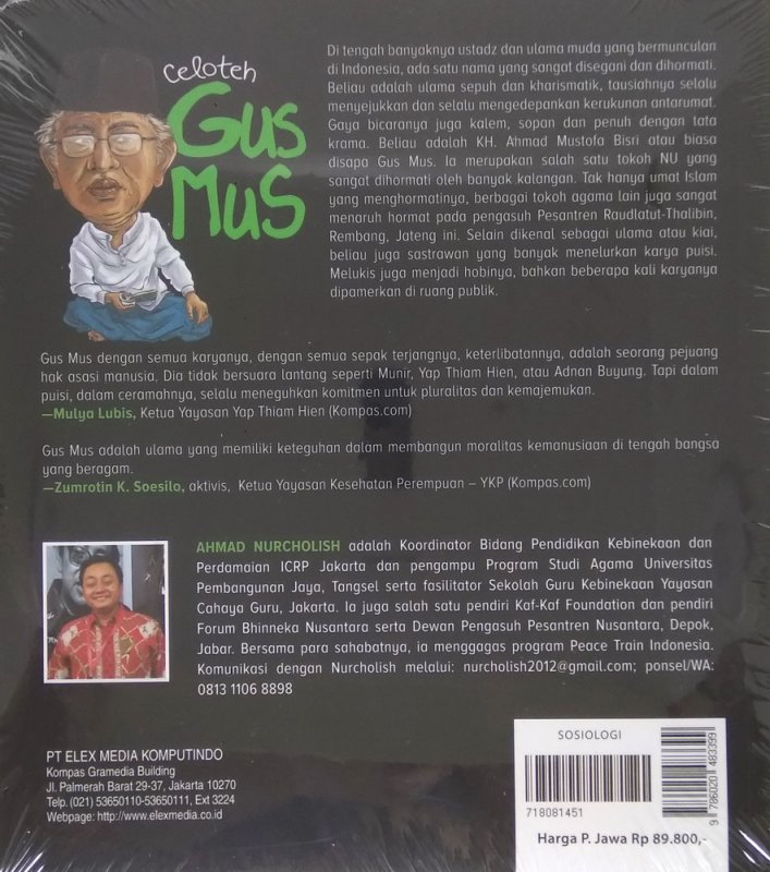 Cover Belakang Buku Celoteh Gus Mus - 232 Ujaran Bijak Sang Pejuang Keberagaman
