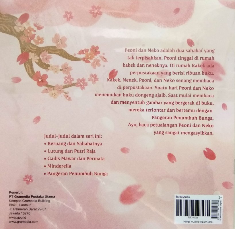 Cover Belakang Buku Petualangan Peoni dan Neko: Pangeran Penumbuh Bunga
