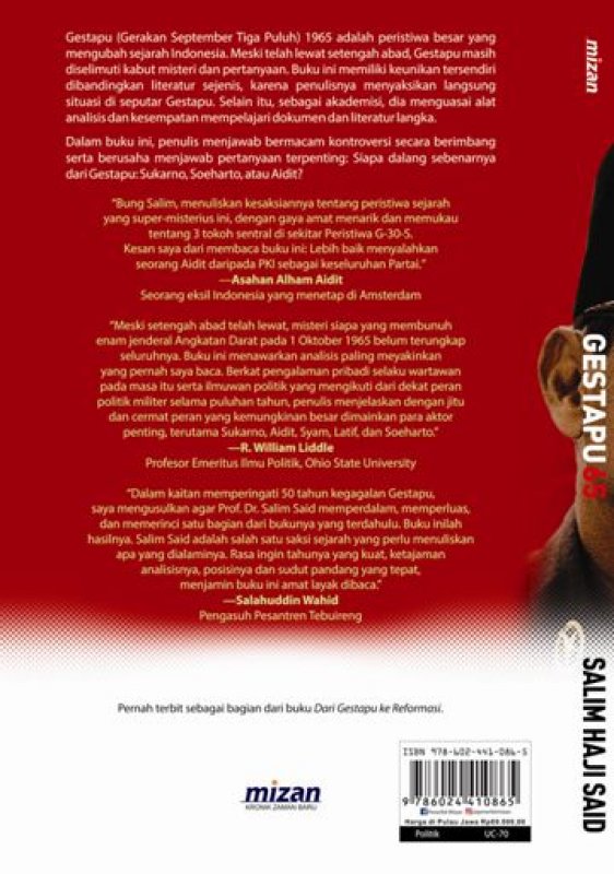 Cover Belakang Buku GESTAPU 65: PKI, Aidit, Sukarno, dan Soeharto Edisi Diperkaya