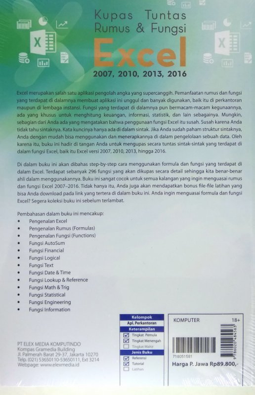 Cover Belakang Buku Kupas Tuntas Rumus & Fungsi Excel 2007, 2010, 2013, 2016