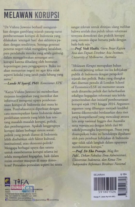 Cover Belakang Buku Melawan Korupsi: Sejarah Pemberantasan Korupsi di Indonesia 1945-2014