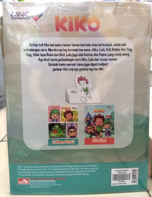 Cover Belakang Buku Pop Up Coloring Kiko : Di Mana Buba?