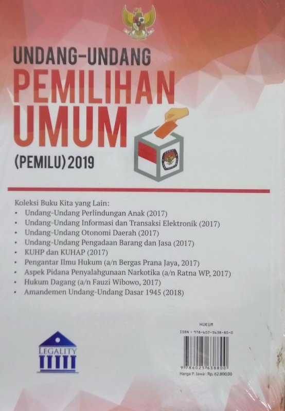 Cover Belakang Buku Undang-Undang Pemilihan Umum (PEMILU) 2019