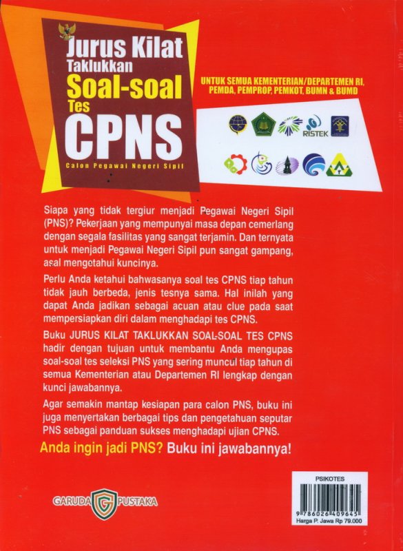 Cover Belakang Buku Jurus Kilat Taklukkan Soal-Soal Tes CPNS - Calong Pegawai Negeri Sipil