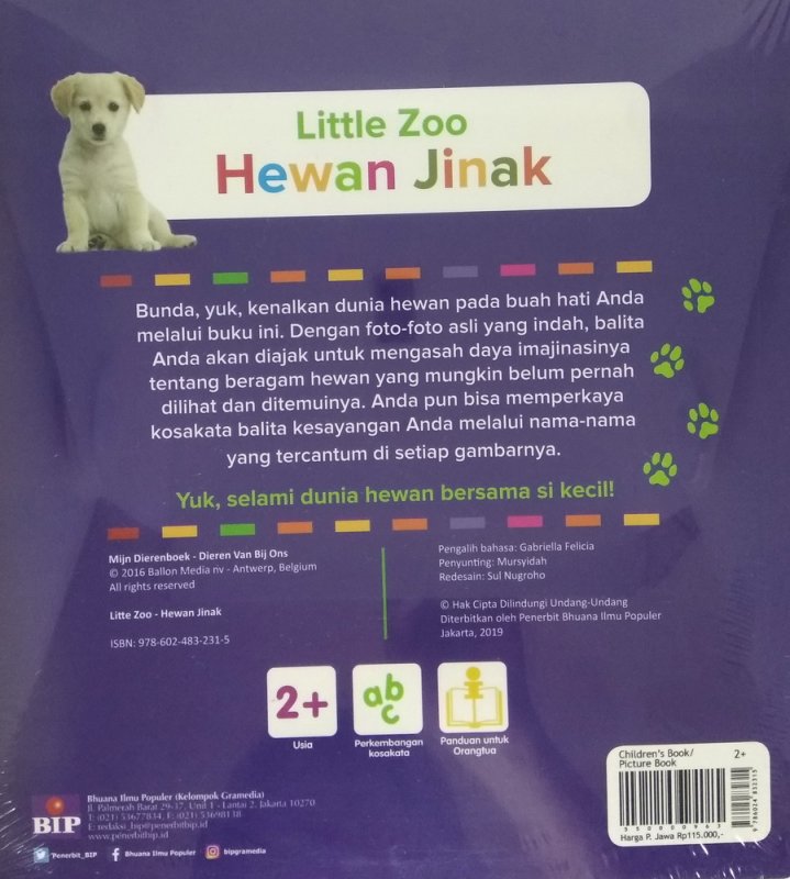 Cover Belakang Buku Little Zoo: Hewan Jinak (Hard Cover)