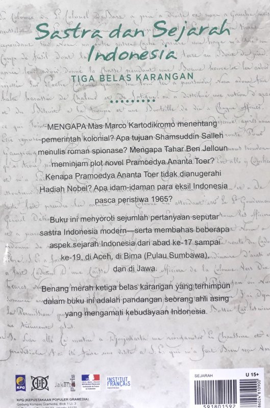 Cover Belakang Buku Sastra dan Sejarah Indonesia