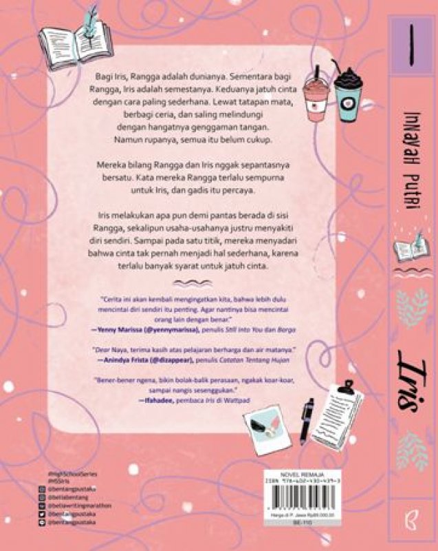 Cover Belakang Buku Iris: Syarat Jatuh Cinta [Bonus: Greeting Card, Edisi TTD, Notes, Sticker, BP Mini]
