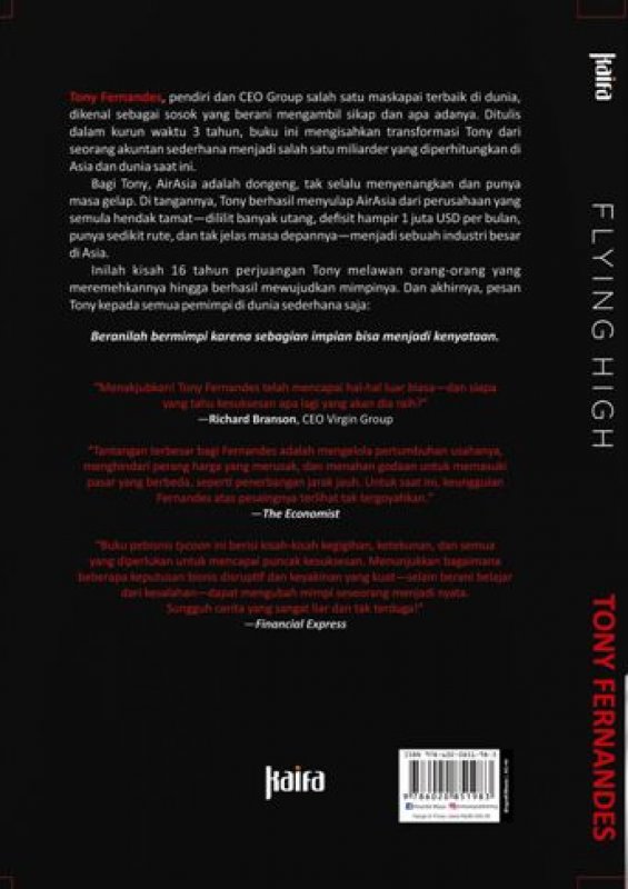 Cover Belakang Buku Flying High : Kisahku Membangun AirAsia oleh Tony Fernandes