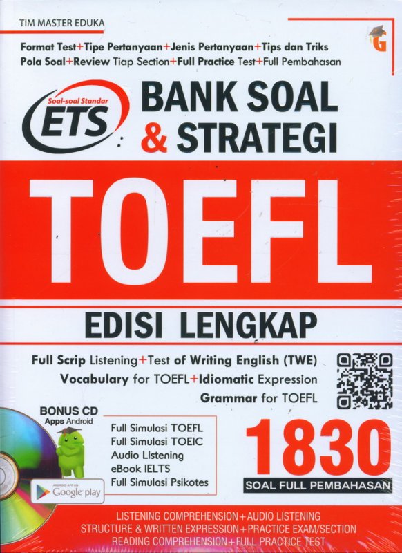 Cover Buku Bank Soal & Strategi TOEFL EDISI LENGKAP 1830 SOAL + CD