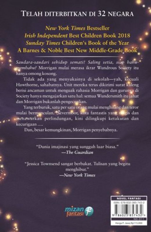 Cover Belakang Buku Nevermoor #2: Wundersmith - The Calling of Morrigan Crow