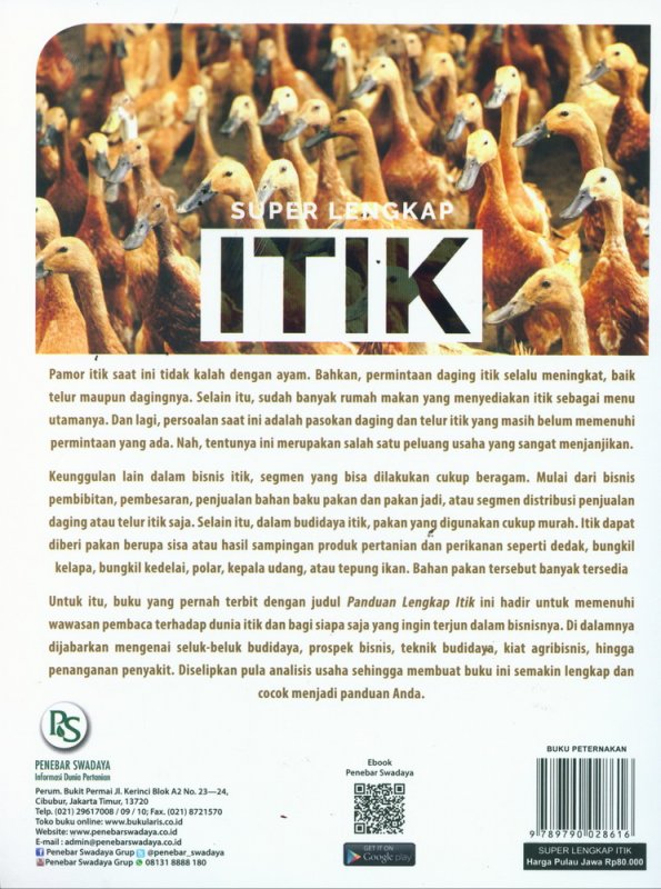 Cover Belakang Buku Super Lengkap ITIK: Panduan Beternak & Berbisnis Itik dari Hulu hingga Hilir