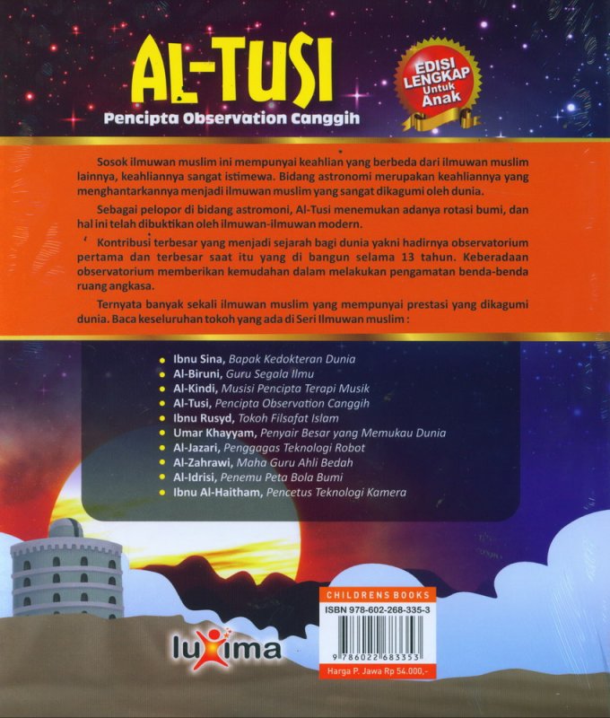 Cover Belakang Buku AL-TUSI - Pencipta Observatorium Canggih (Bilingual Indonesia-Inggris)