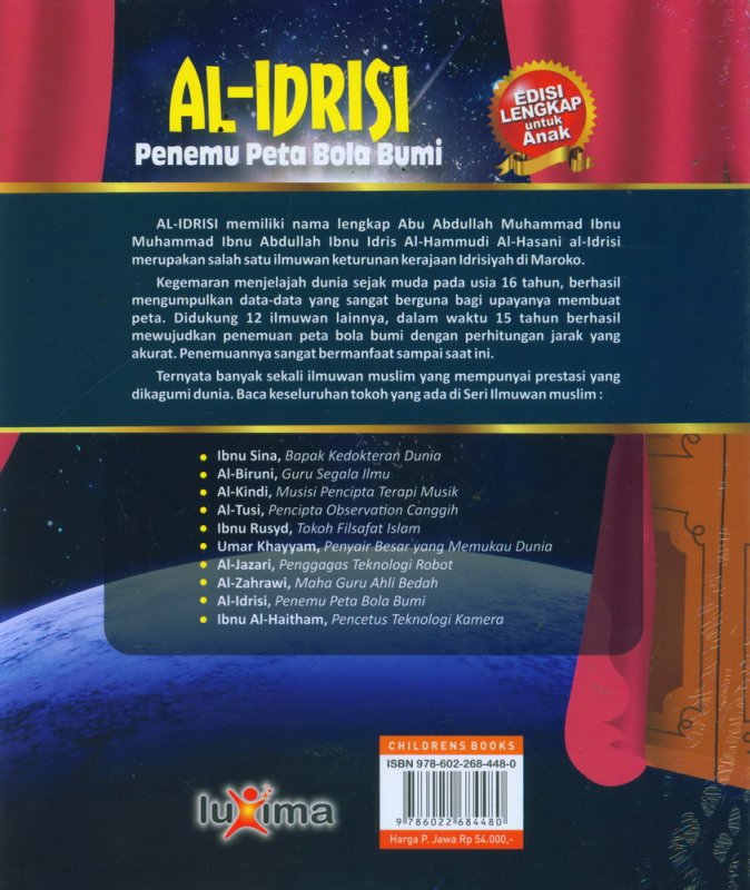Cover Belakang Buku AL-IDRISI - Penemu Peta Bola Bumi (Bilingual Indonesia-Inggris)