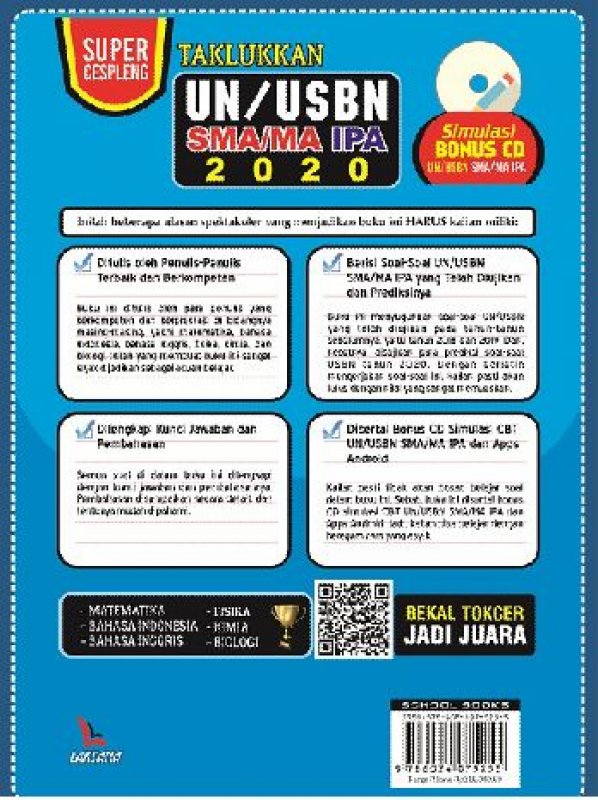 Cover Belakang Buku SUPER CESPLENG TAKLUKKAN UN/USBN SMA/MA IPA 2020 (BONUS CD)