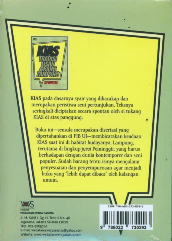 Cover Belakang Buku KIAS Tradisi Lisan Orang Lampung