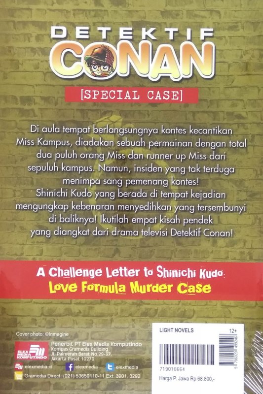 Cover Belakang Buku Detektif Conan : A Challenge Letter to Shinichi Kudo-Love Formula Murder Case