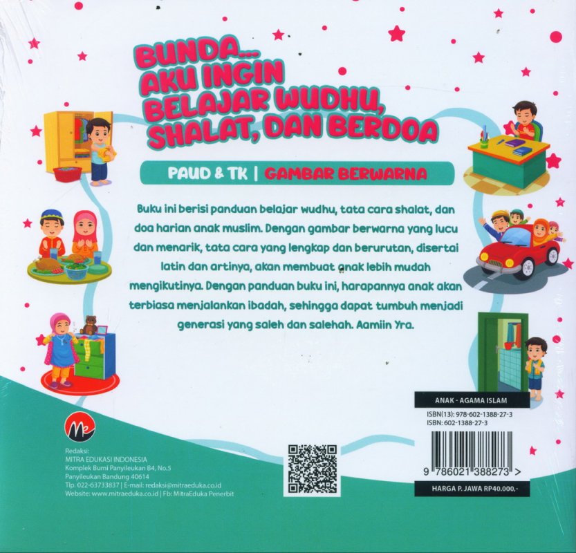 Cover Belakang Buku Bunda Aku Ingin Belajar Wudhu, Shalat, dan Berdoa (PAUD & TK| Gambar Berwarna)