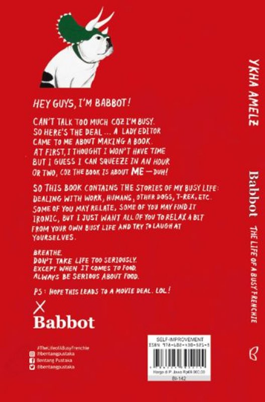 Cover Belakang Buku Babbot: The Life of A Busy Frenchie + Bonus: Stiker karakter babbot
