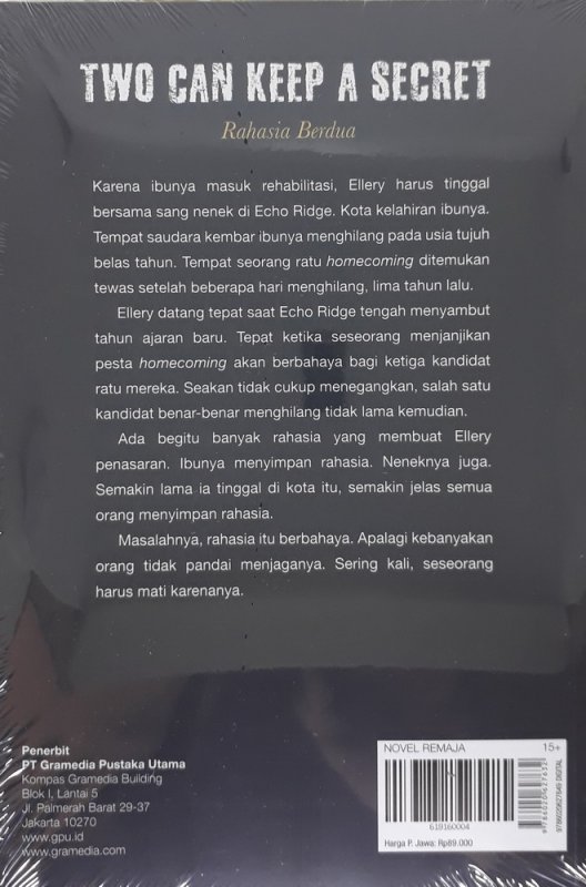 Cover Belakang Buku Young Adult: Rahasia Berdua (Two Can Keep a Secret)