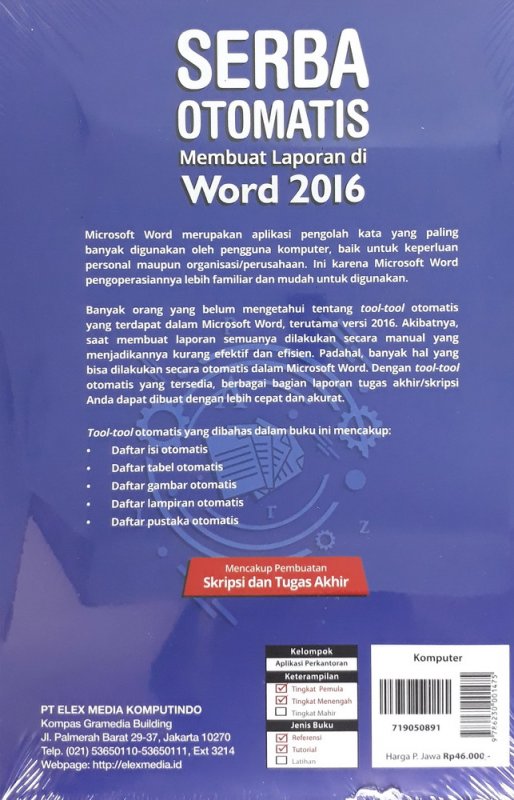 Cover Belakang Buku Serba Otomatis Membuat Laporan di Word 2016