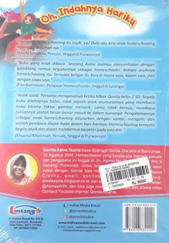 Cover Belakang Buku Oh Indahnya Hariku (Seri Pendidikan Akhlak untuk Anak)