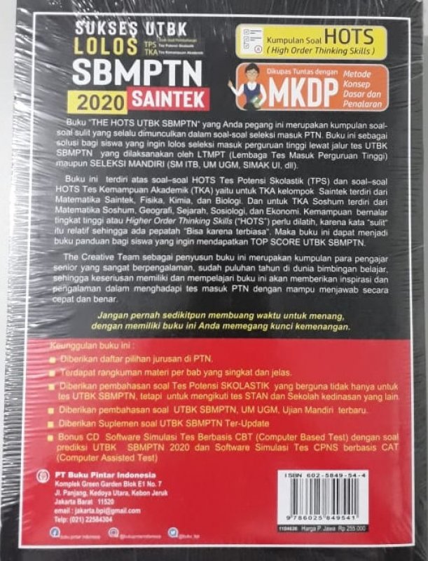 Cover Belakang Buku Panduan Terbaru Sukses UTBK Lolos SBMPTN 2020 SAINTEK