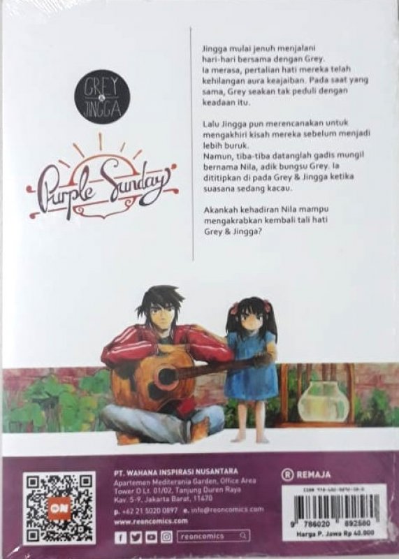 Cover Belakang Buku Re:on Grey & Jingga Purple Sunday Vol. 1