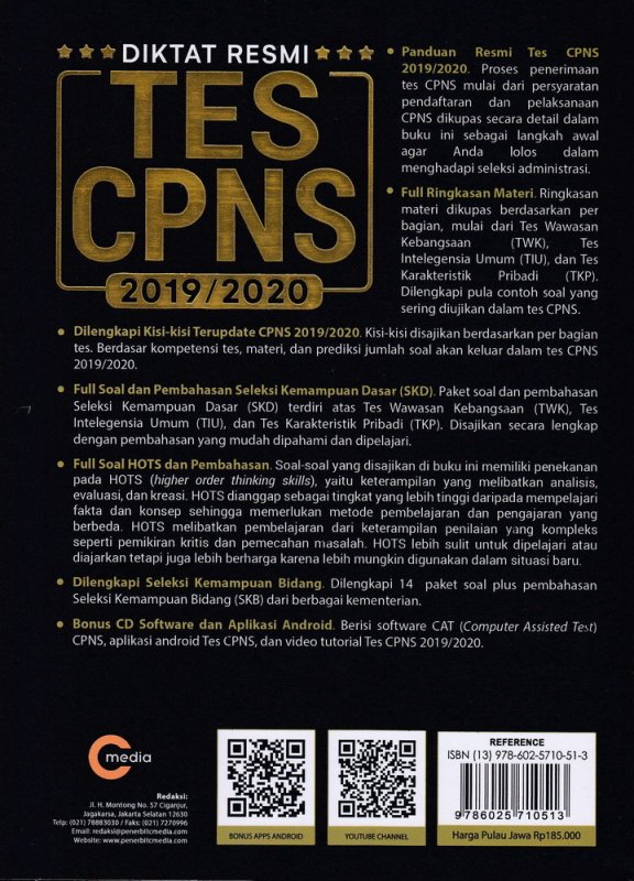 Cover Belakang Buku DIKTAT RESMI TES CPNS 2019/2020