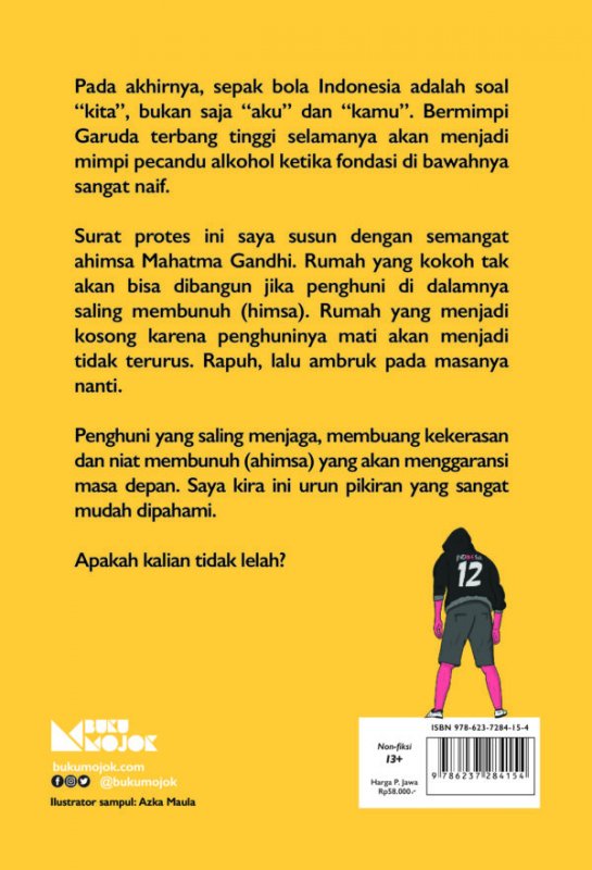 Cover Belakang Buku Ahimsa: Surat Protes untuk Sepak Bola Indonesia