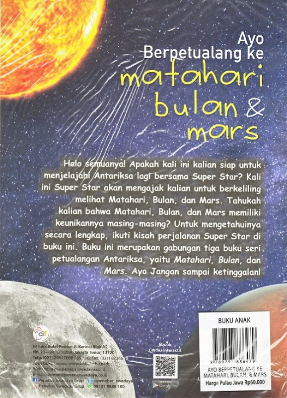 Cover Belakang Buku Ayo Berpetualang ke Matahari, Bulan dan Mars