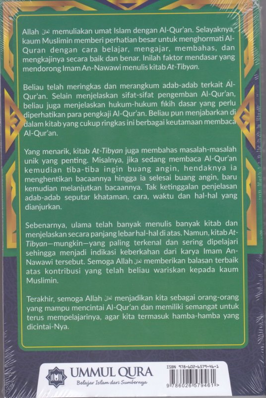 Cover Belakang Buku At Tibyan : Adab membaca & MENGHAFAL aLQUR'AN ( Aqwam )