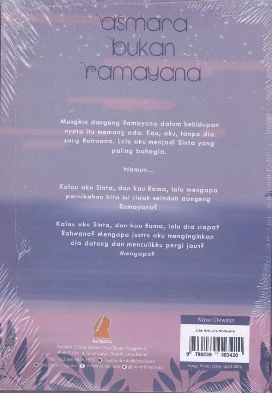 Cover Belakang Buku Asmara bukan Ramayana (novel roman)