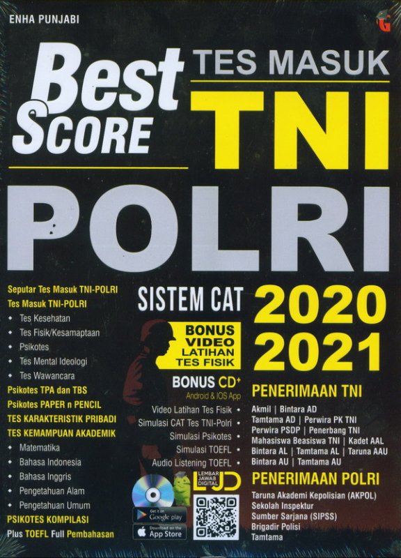 Cover Buku Best Score Tes Masuk TNI PORLI Sistem Cat 2020-2021