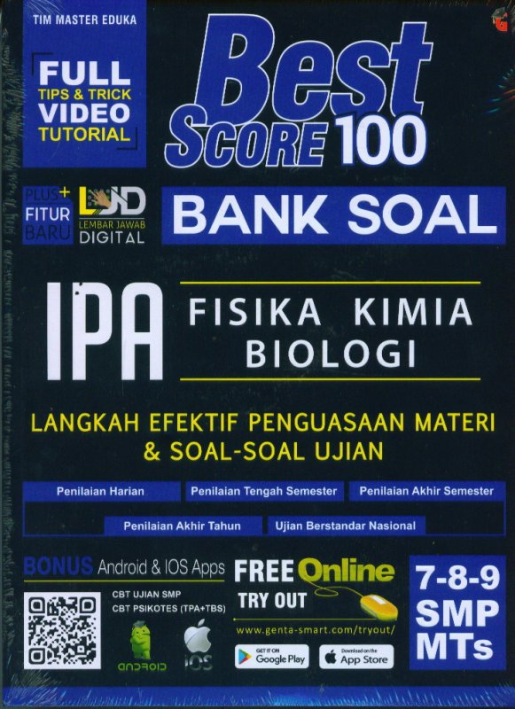 Cover Buku Best Score 100 Bank Soal Ipa, Fisika, Kimia, Biologi.
