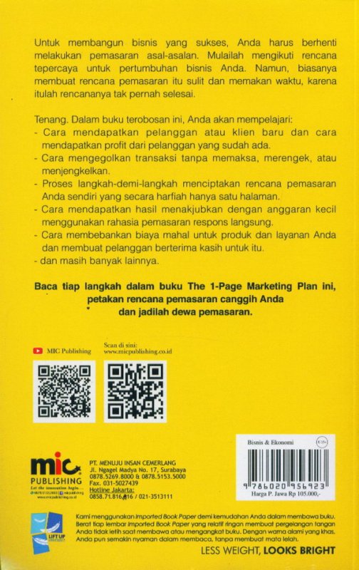 Cover Belakang Buku The 1-Page Marketing Plan 