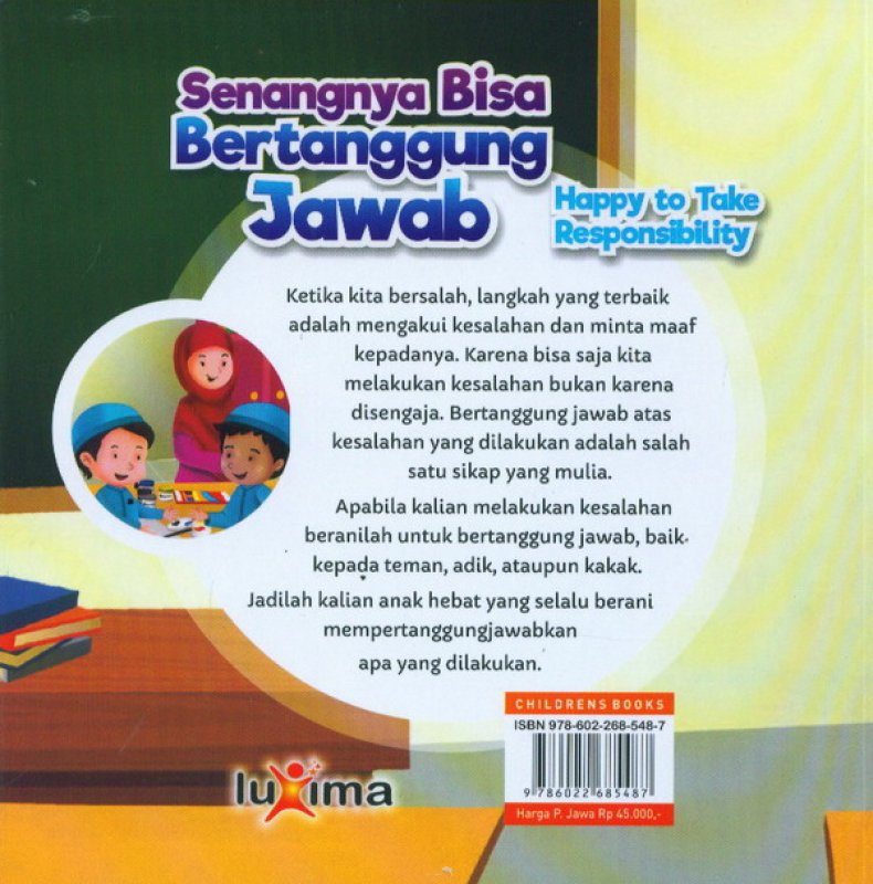 Cover Belakang Buku Senangnya Bisa Bertanggung Jawab Happy To Take Responsibility