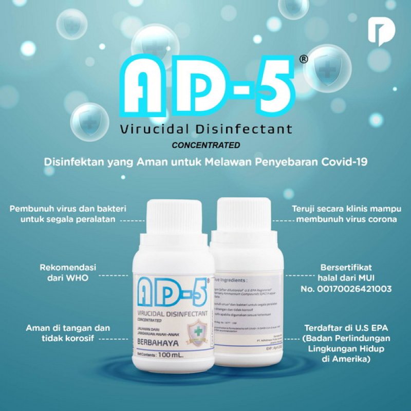 Cover Buku AD-5 Virucidal Disinfectant Concentrated 100 ML: Cegah Penyebaran Virus Dengan Disinfektan Yang Aman!