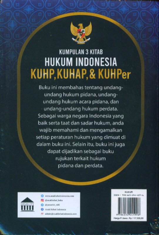 Cover Belakang Buku Kumpulan 3 Kitab Hukum Indonesia, KUHP, KUHAP, KUHPer