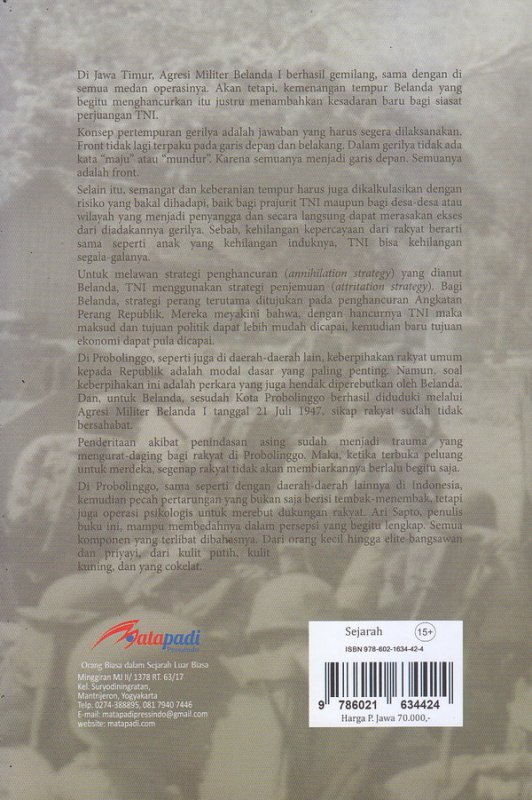 Cover Belakang Buku Gerilya Republik Di Kota Probolinggo 1947-1949