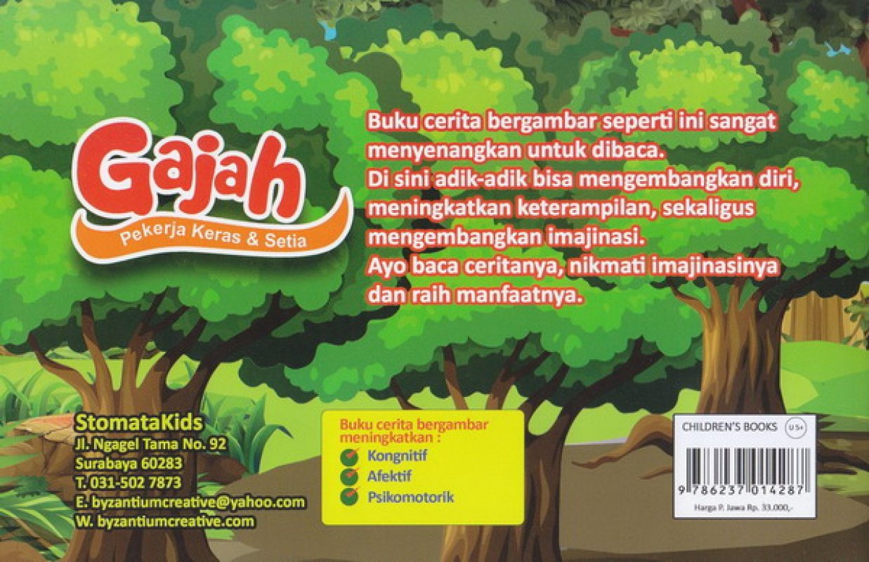 Cover Belakang Buku Belajar & Bermain Bersama Gajah Pekerja Keras & Setia
